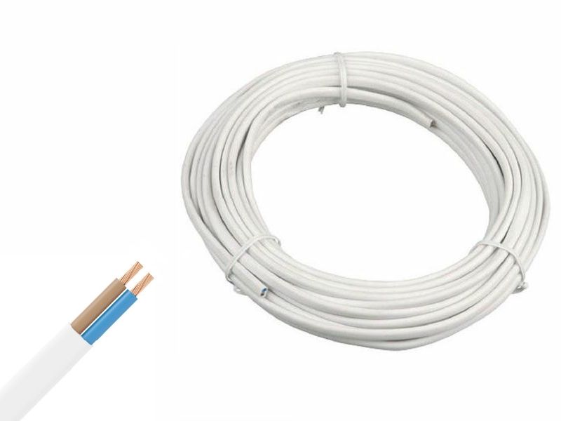12 / 24 / 230 volt kabel, 2 x 0.75mm, per 2 meter - wit