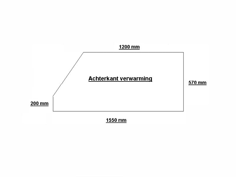 Badkamer spiegelverwarming, vijfhoek. 1550 x 570 mm, 230 volt, zie afbeelding