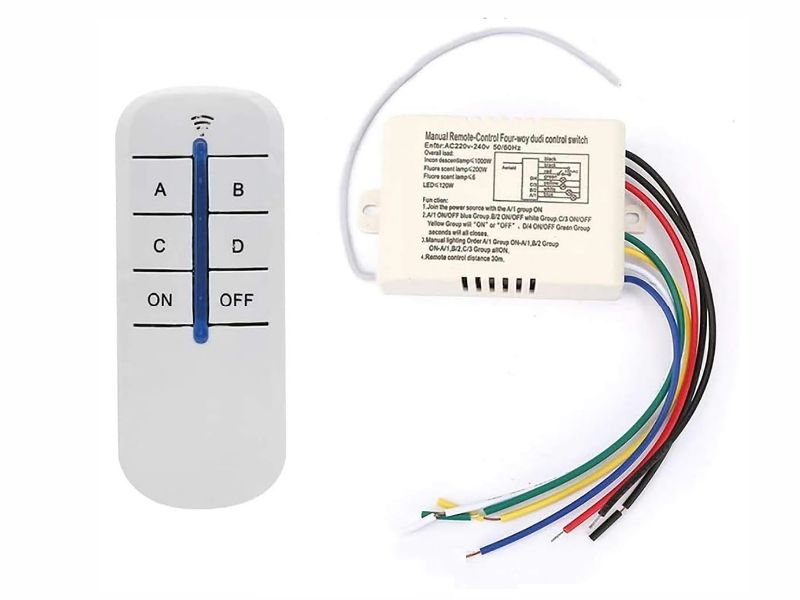 Draadloze schakelaar / afstandsbediening voor 4x 230 volt, (max 800 watt)