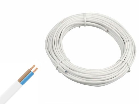 12 / 24 / 230 volt kabel, 2 x 0.75mm, per 2 meter - wit